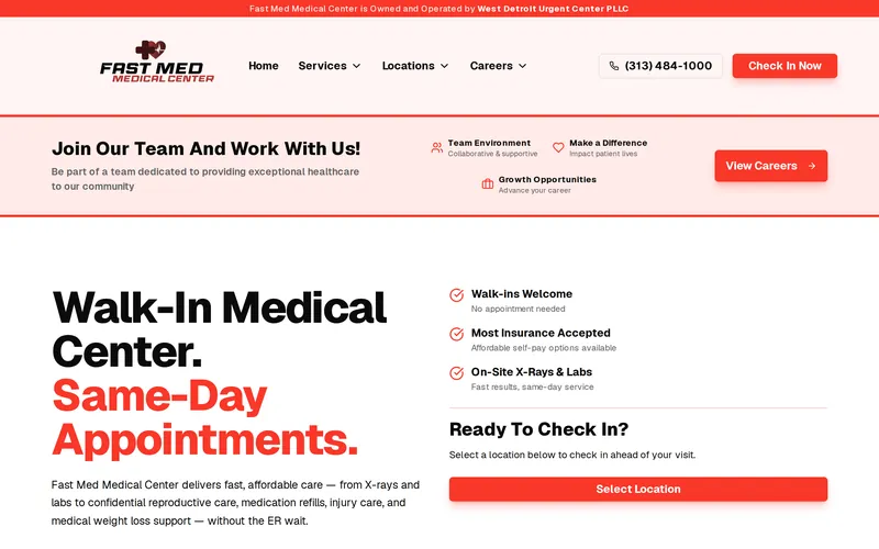 Fast Med Medical Center homepage on desktop
